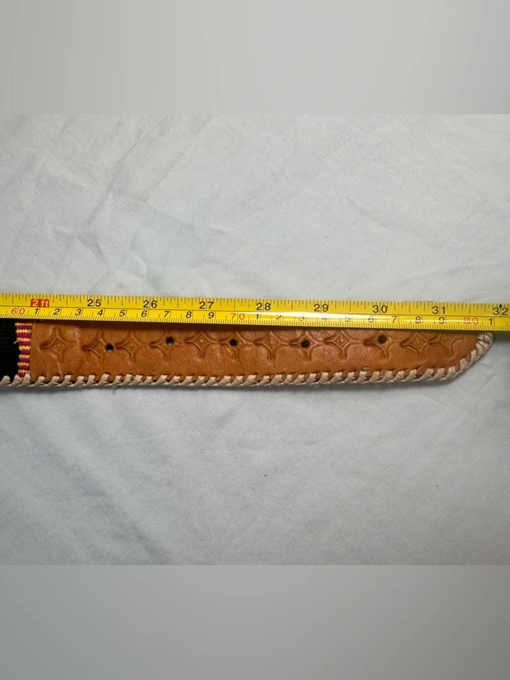 Handmade Guatemalan Woven Multicolored Leather Belt Size 28, Length 32”